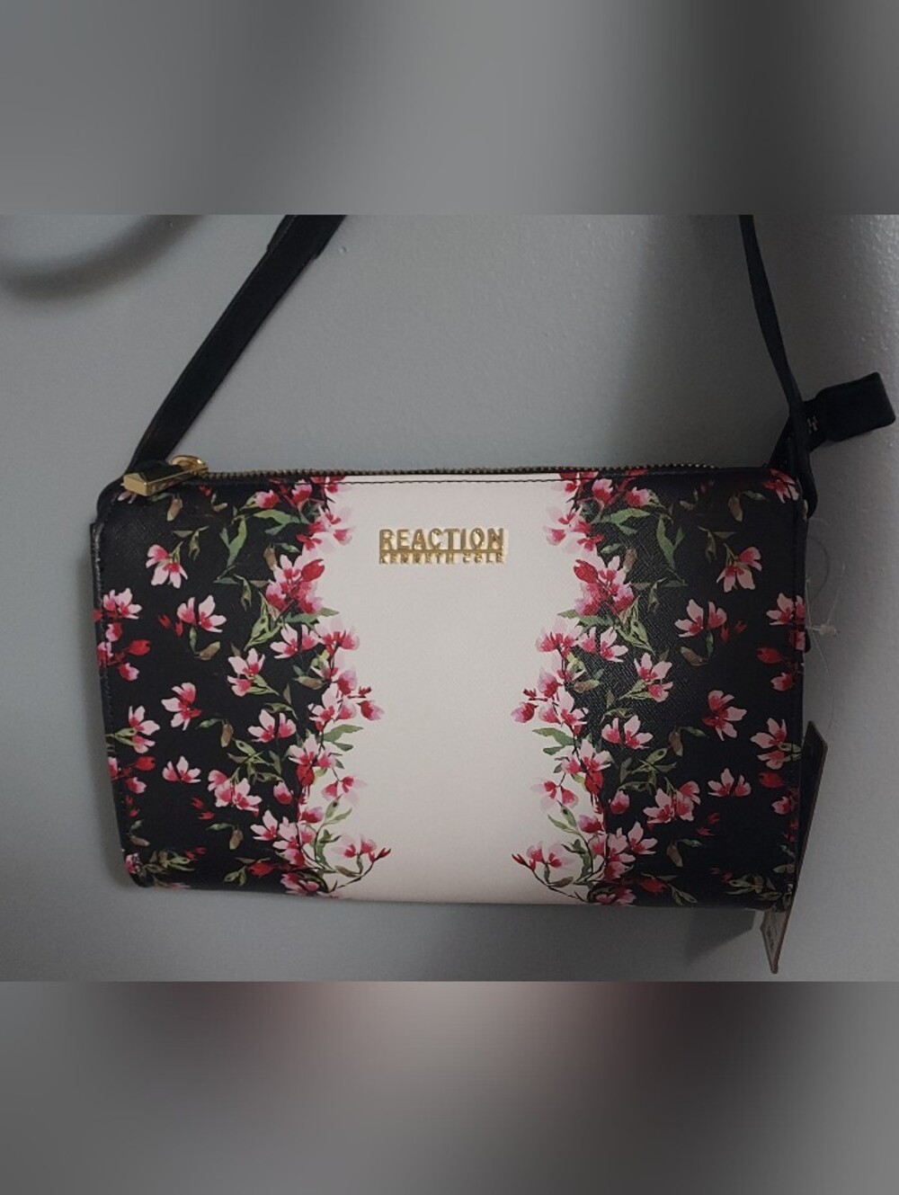 Kenneth Cole Reaction Black, White & Pink Floral Crossbody